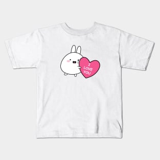 I love you sticker, Cute white rabbit sticker, Valentines day, Cute sticker, Kawaii rabbit, Pink sticker Kids T-Shirt